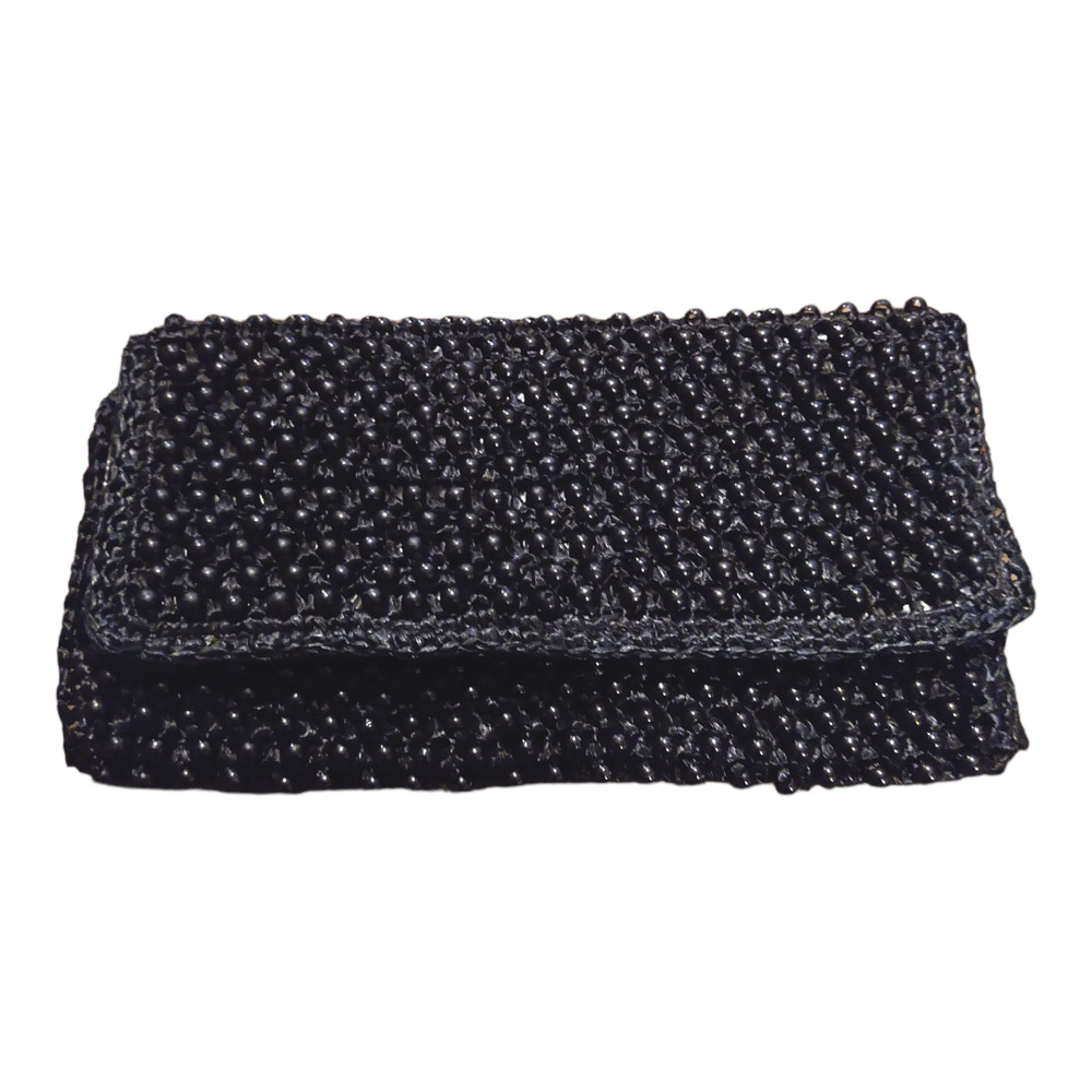 60's Vintage Beaded Straw Clutch Purse Crocheted Evening Bag Made in Italy